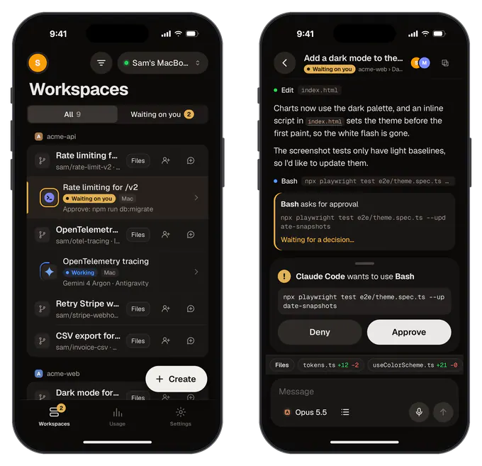 Kabul on iPhone: sessions waiting for you and an approval sheet for a command